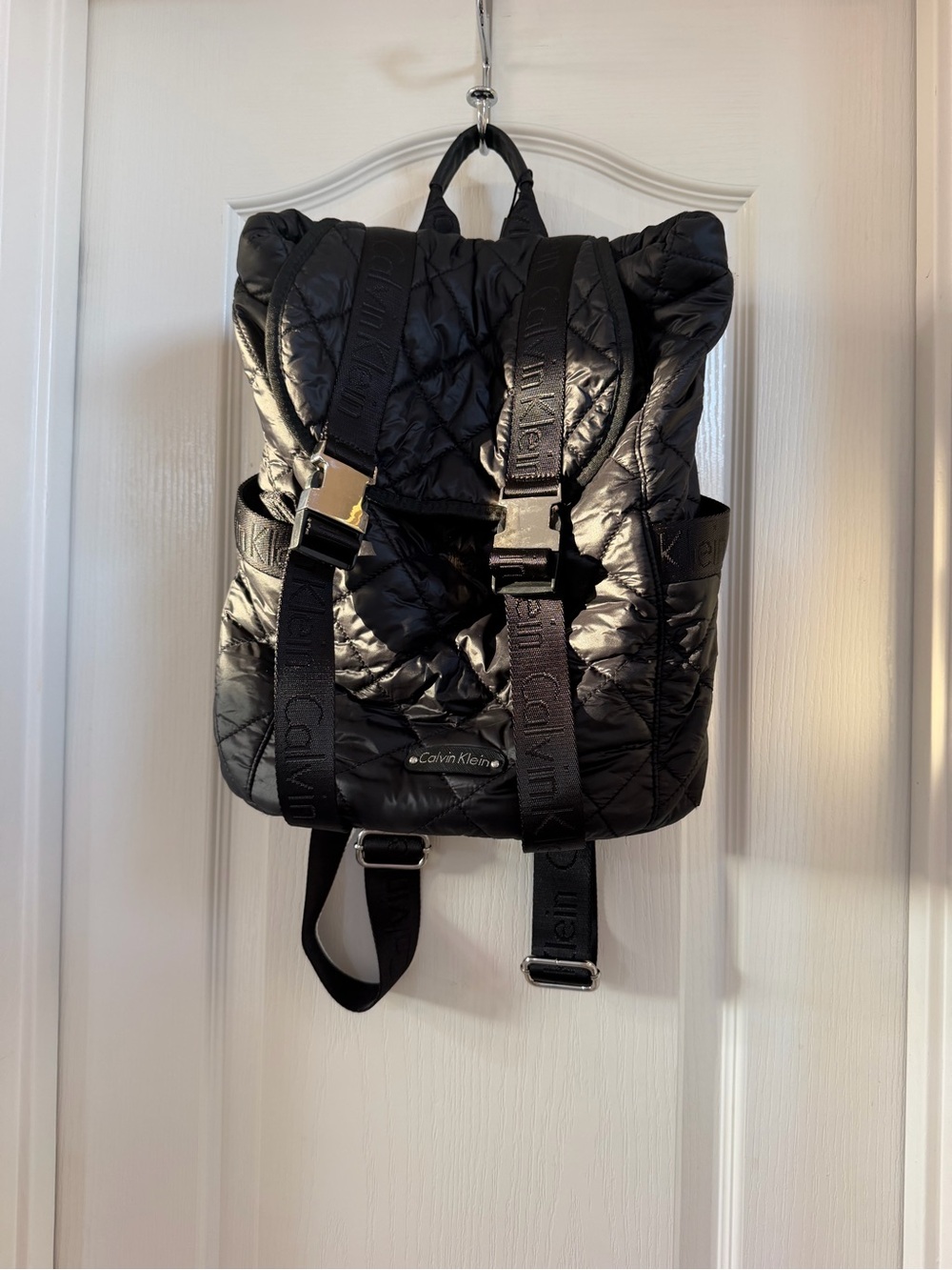 Calvin Klein Quilted Black Nylon Backpack with Branded Straps